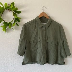 Equipment Femme Olive Green Silk Crop Shirt